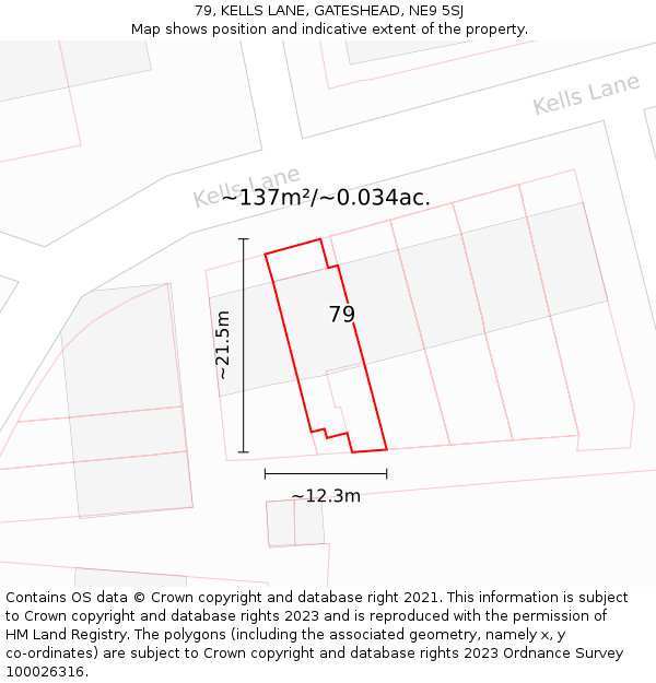 79, KELLS LANE, GATESHEAD, NE9 5SJ: Plot and title map