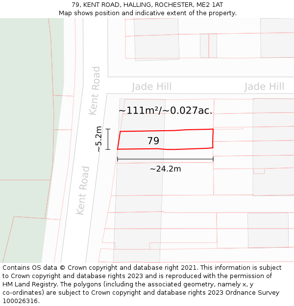 79, KENT ROAD, HALLING, ROCHESTER, ME2 1AT: Plot and title map