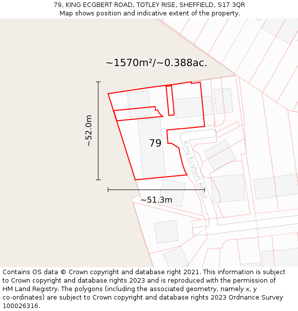 79, KING ECGBERT ROAD, TOTLEY RISE, SHEFFIELD, S17 3QR: Plot and title map