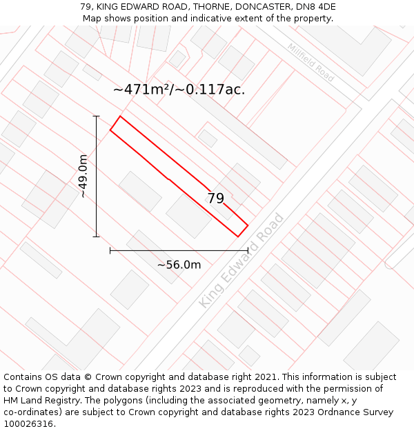 79, KING EDWARD ROAD, THORNE, DONCASTER, DN8 4DE: Plot and title map
