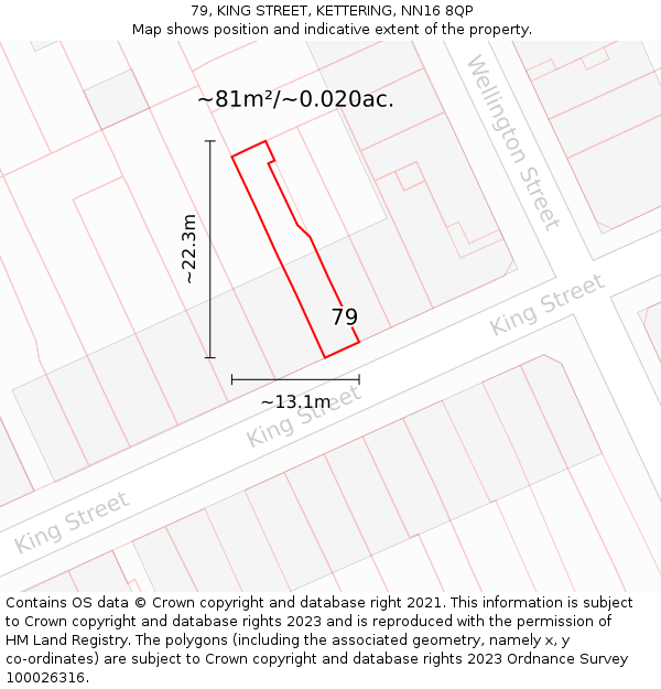 79, KING STREET, KETTERING, NN16 8QP: Plot and title map