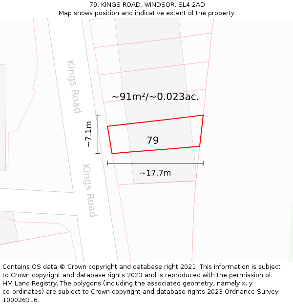 79, KINGS ROAD, WINDSOR, SL4 2AD: Plot and title map