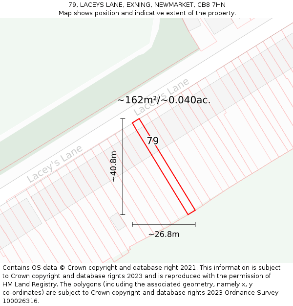 79, LACEYS LANE, EXNING, NEWMARKET, CB8 7HN: Plot and title map