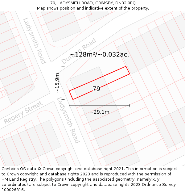 79, LADYSMITH ROAD, GRIMSBY, DN32 9EQ: Plot and title map