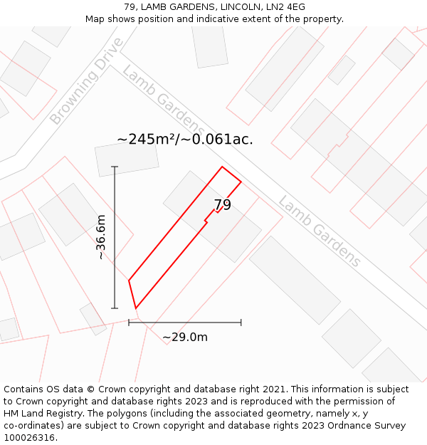 79, LAMB GARDENS, LINCOLN, LN2 4EG: Plot and title map