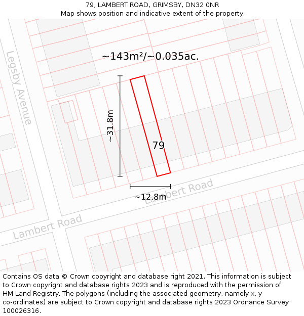 79, LAMBERT ROAD, GRIMSBY, DN32 0NR: Plot and title map