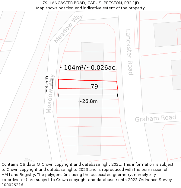 79, LANCASTER ROAD, CABUS, PRESTON, PR3 1JD: Plot and title map