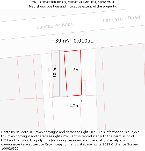 79, LANCASTER ROAD, GREAT YARMOUTH, NR30 2NN: Plot and title map