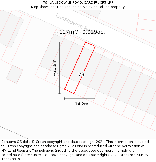 79, LANSDOWNE ROAD, CARDIFF, CF5 1PR: Plot and title map