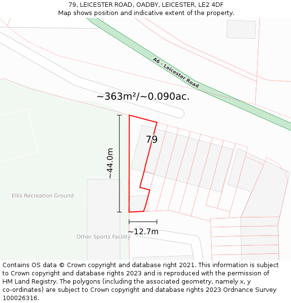 79, LEICESTER ROAD, OADBY, LEICESTER, LE2 4DF: Plot and title map
