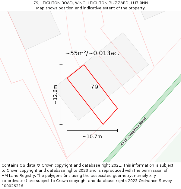 79, LEIGHTON ROAD, WING, LEIGHTON BUZZARD, LU7 0NN: Plot and title map