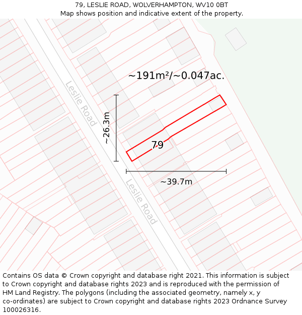 79, LESLIE ROAD, WOLVERHAMPTON, WV10 0BT: Plot and title map