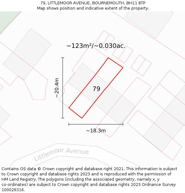 79, LITTLEMOOR AVENUE, BOURNEMOUTH, BH11 8TP: Plot and title map