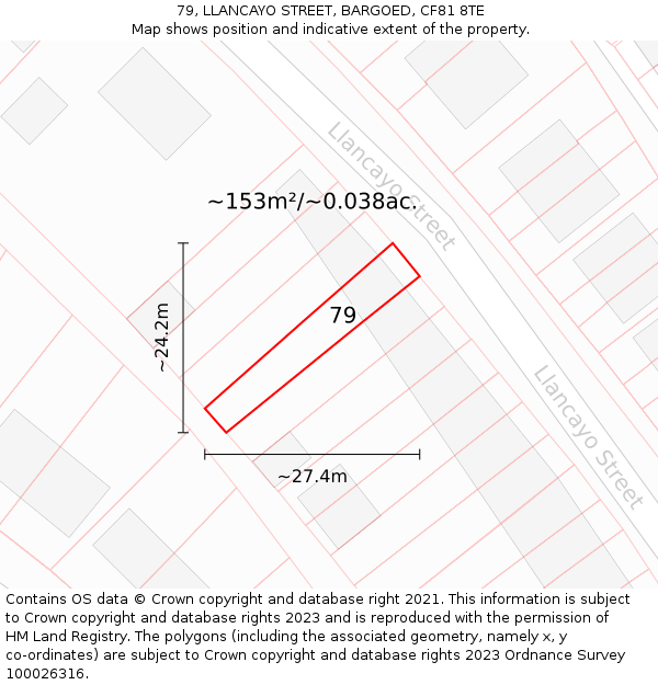 79, LLANCAYO STREET, BARGOED, CF81 8TE: Plot and title map