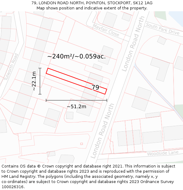 79, LONDON ROAD NORTH, POYNTON, STOCKPORT, SK12 1AG: Plot and title map