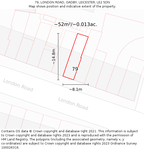 79, LONDON ROAD, OADBY, LEICESTER, LE2 5DN: Plot and title map