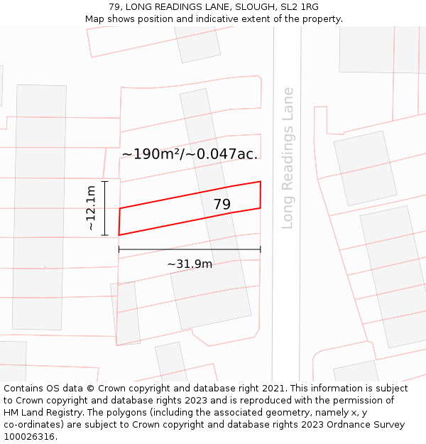 79, LONG READINGS LANE, SLOUGH, SL2 1RG: Plot and title map