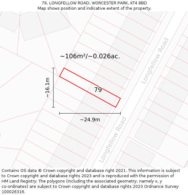 79, LONGFELLOW ROAD, WORCESTER PARK, KT4 8BD: Plot and title map