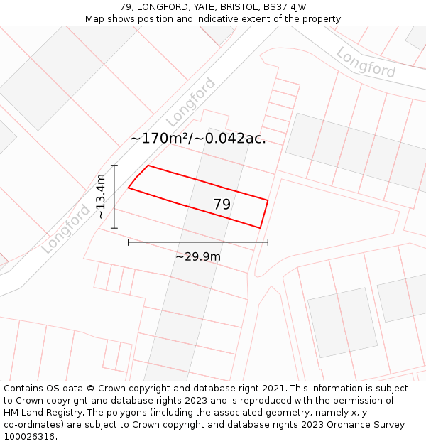 79, LONGFORD, YATE, BRISTOL, BS37 4JW: Plot and title map