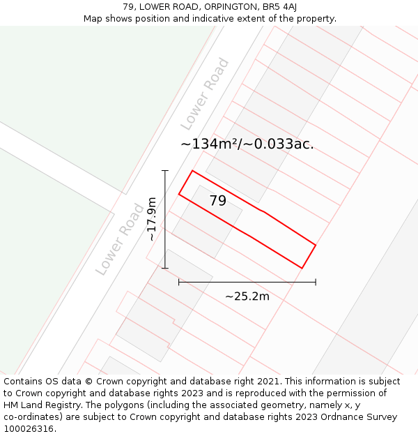79, LOWER ROAD, ORPINGTON, BR5 4AJ: Plot and title map