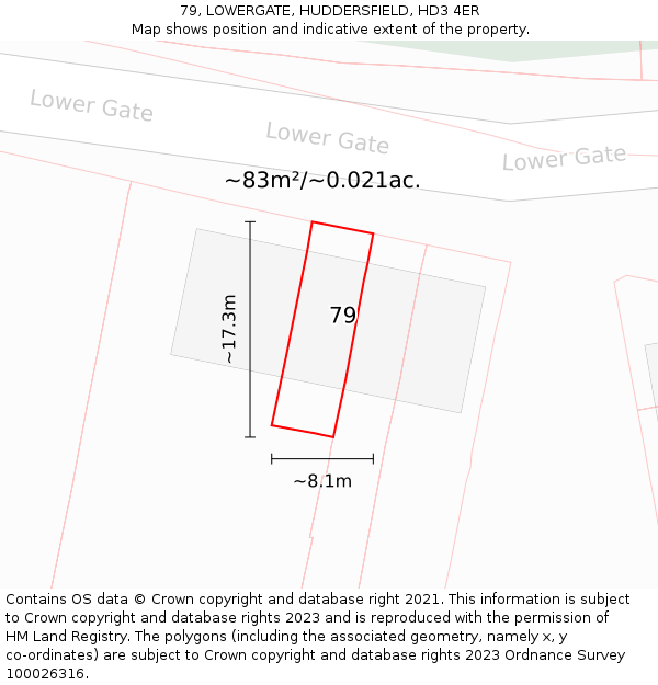 79, LOWERGATE, HUDDERSFIELD, HD3 4ER: Plot and title map