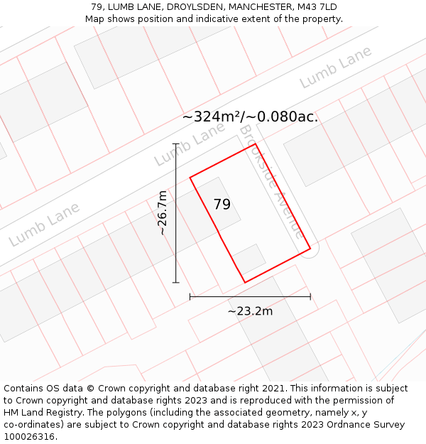 79, LUMB LANE, DROYLSDEN, MANCHESTER, M43 7LD: Plot and title map