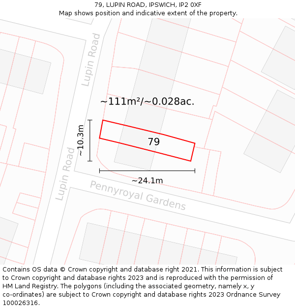 79, LUPIN ROAD, IPSWICH, IP2 0XF: Plot and title map