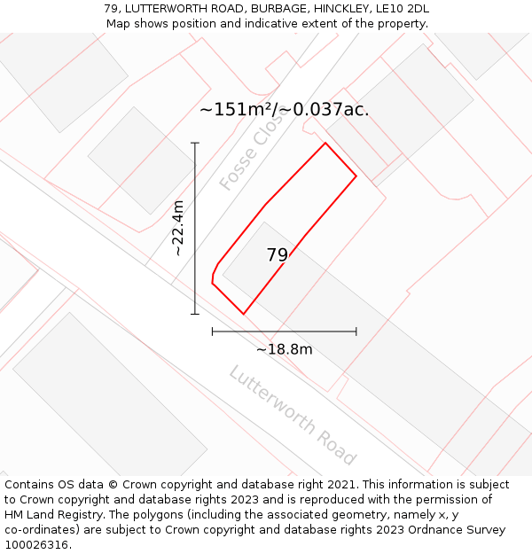 79, LUTTERWORTH ROAD, BURBAGE, HINCKLEY, LE10 2DL: Plot and title map