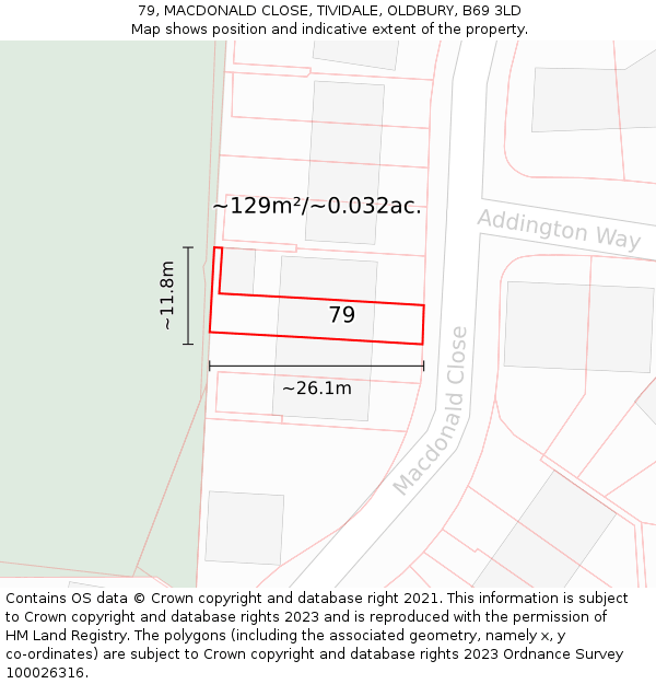 79, MACDONALD CLOSE, TIVIDALE, OLDBURY, B69 3LD: Plot and title map