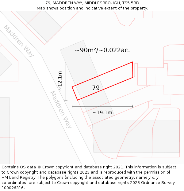 79, MADDREN WAY, MIDDLESBROUGH, TS5 5BD: Plot and title map