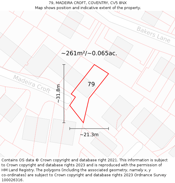 79, MADEIRA CROFT, COVENTRY, CV5 8NX: Plot and title map
