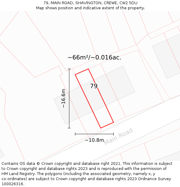 79, MAIN ROAD, SHAVINGTON, CREWE, CW2 5DU: Plot and title map