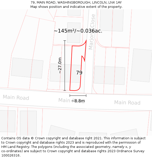 79, MAIN ROAD, WASHINGBOROUGH, LINCOLN, LN4 1AY: Plot and title map