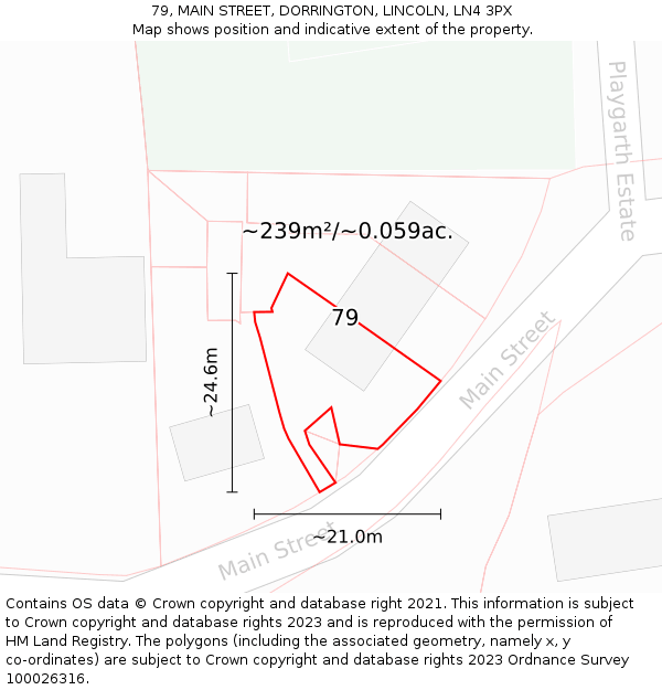 79, MAIN STREET, DORRINGTON, LINCOLN, LN4 3PX: Plot and title map