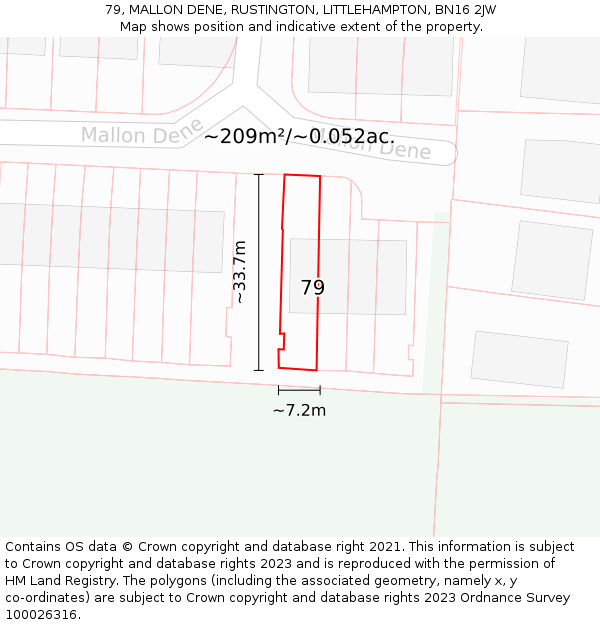 79, MALLON DENE, RUSTINGTON, LITTLEHAMPTON, BN16 2JW: Plot and title map