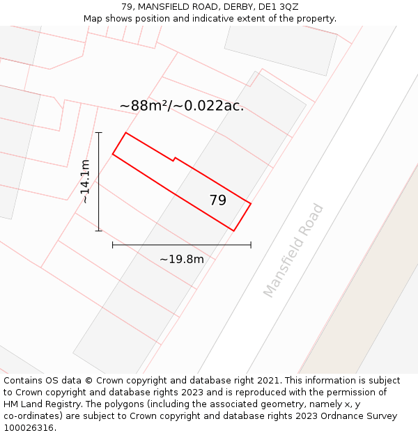 79, MANSFIELD ROAD, DERBY, DE1 3QZ: Plot and title map
