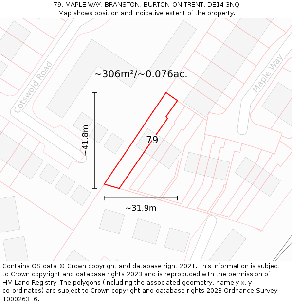 79, MAPLE WAY, BRANSTON, BURTON-ON-TRENT, DE14 3NQ: Plot and title map