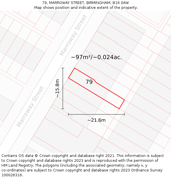 79, MARROWAY STREET, BIRMINGHAM, B16 0AW: Plot and title map