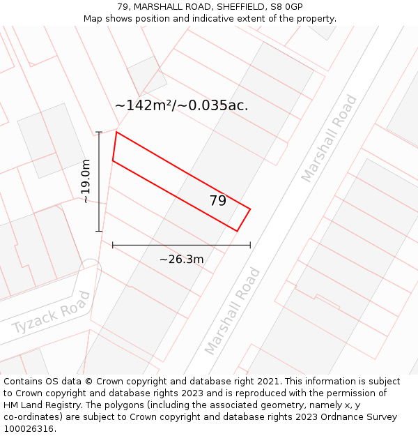 79, MARSHALL ROAD, SHEFFIELD, S8 0GP: Plot and title map