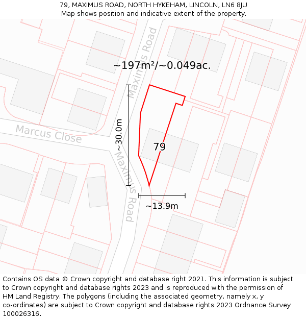 79, MAXIMUS ROAD, NORTH HYKEHAM, LINCOLN, LN6 8JU: Plot and title map