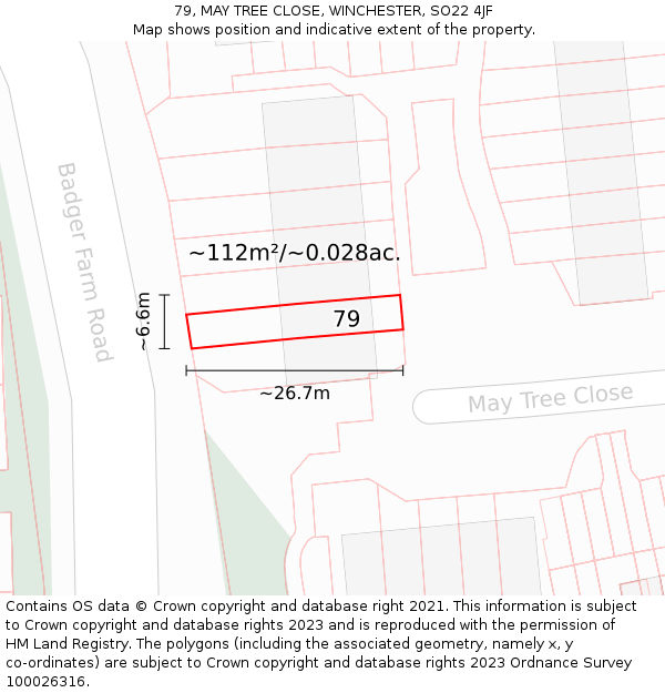 79, MAY TREE CLOSE, WINCHESTER, SO22 4JF: Plot and title map