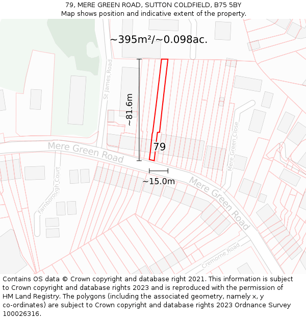 79, MERE GREEN ROAD, SUTTON COLDFIELD, B75 5BY: Plot and title map