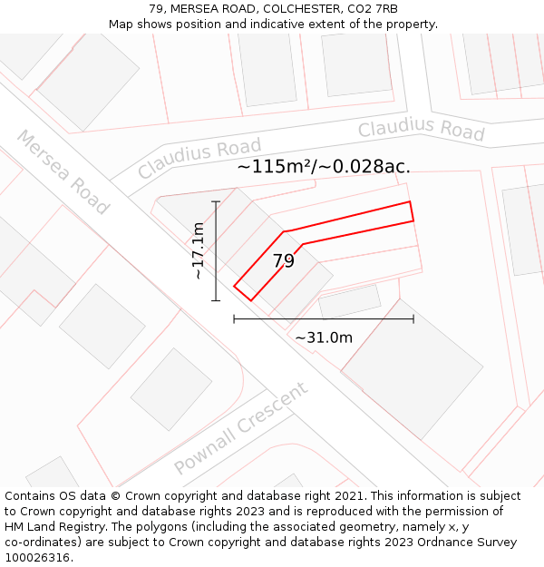 79, MERSEA ROAD, COLCHESTER, CO2 7RB: Plot and title map