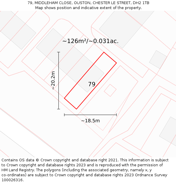 79, MIDDLEHAM CLOSE, OUSTON, CHESTER LE STREET, DH2 1TB: Plot and title map