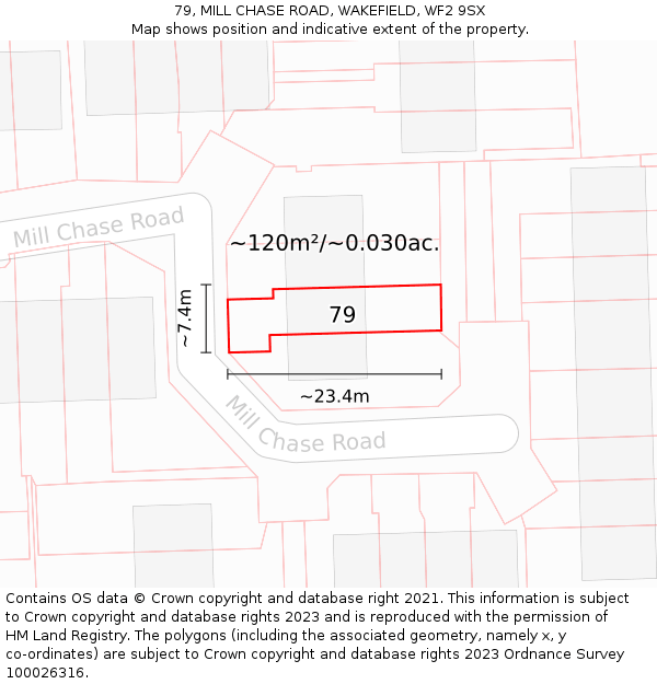 79, MILL CHASE ROAD, WAKEFIELD, WF2 9SX: Plot and title map
