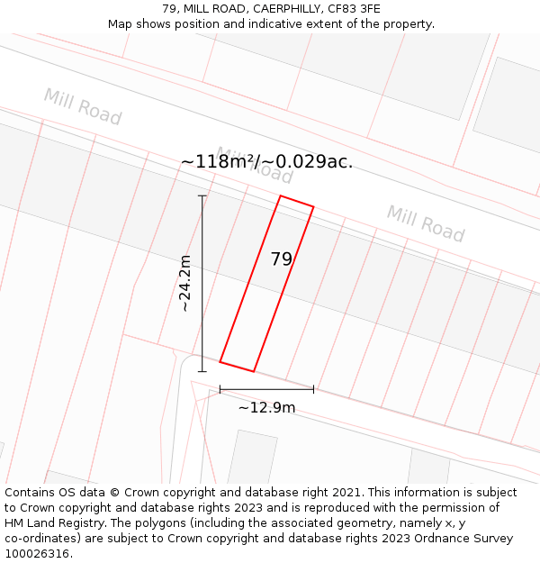 79, MILL ROAD, CAERPHILLY, CF83 3FE: Plot and title map
