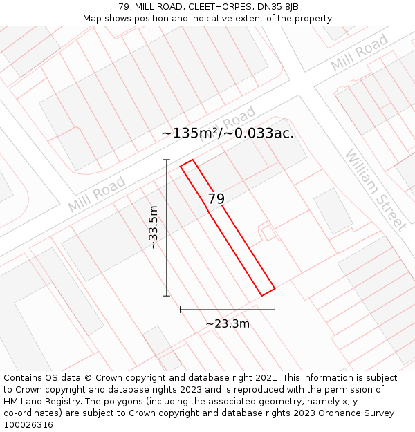 79, MILL ROAD, CLEETHORPES, DN35 8JB: Plot and title map