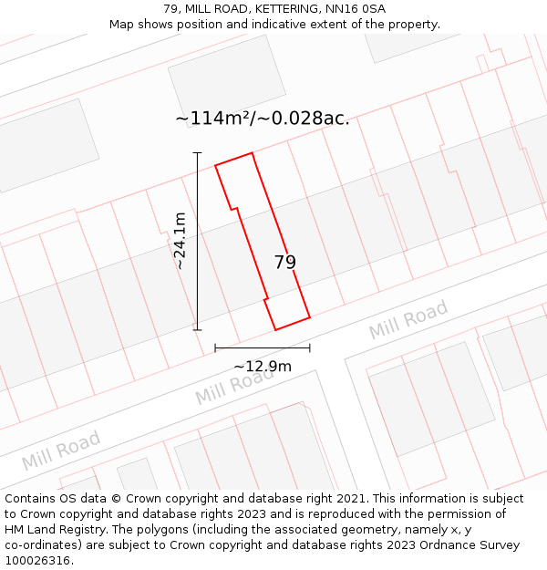 79, MILL ROAD, KETTERING, NN16 0SA: Plot and title map
