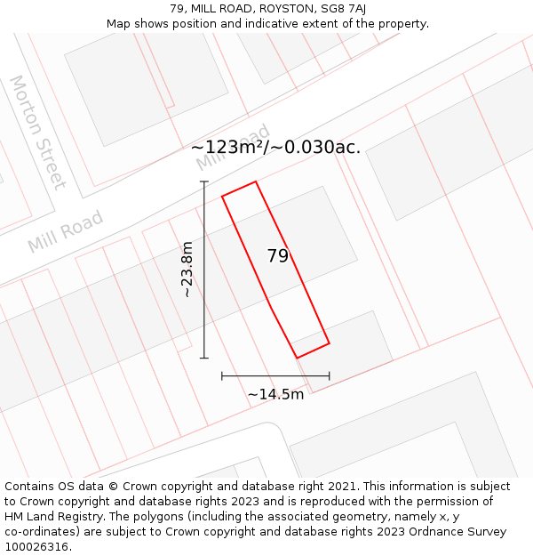 79, MILL ROAD, ROYSTON, SG8 7AJ: Plot and title map