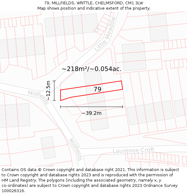 79, MILLFIELDS, WRITTLE, CHELMSFORD, CM1 3LW: Plot and title map